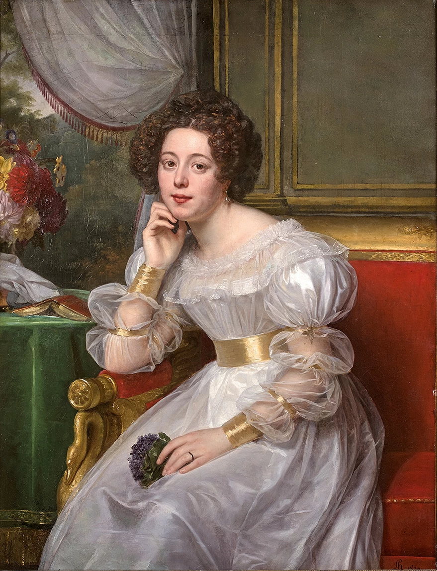 Ritratto di Madame Demetz su un divano rosso